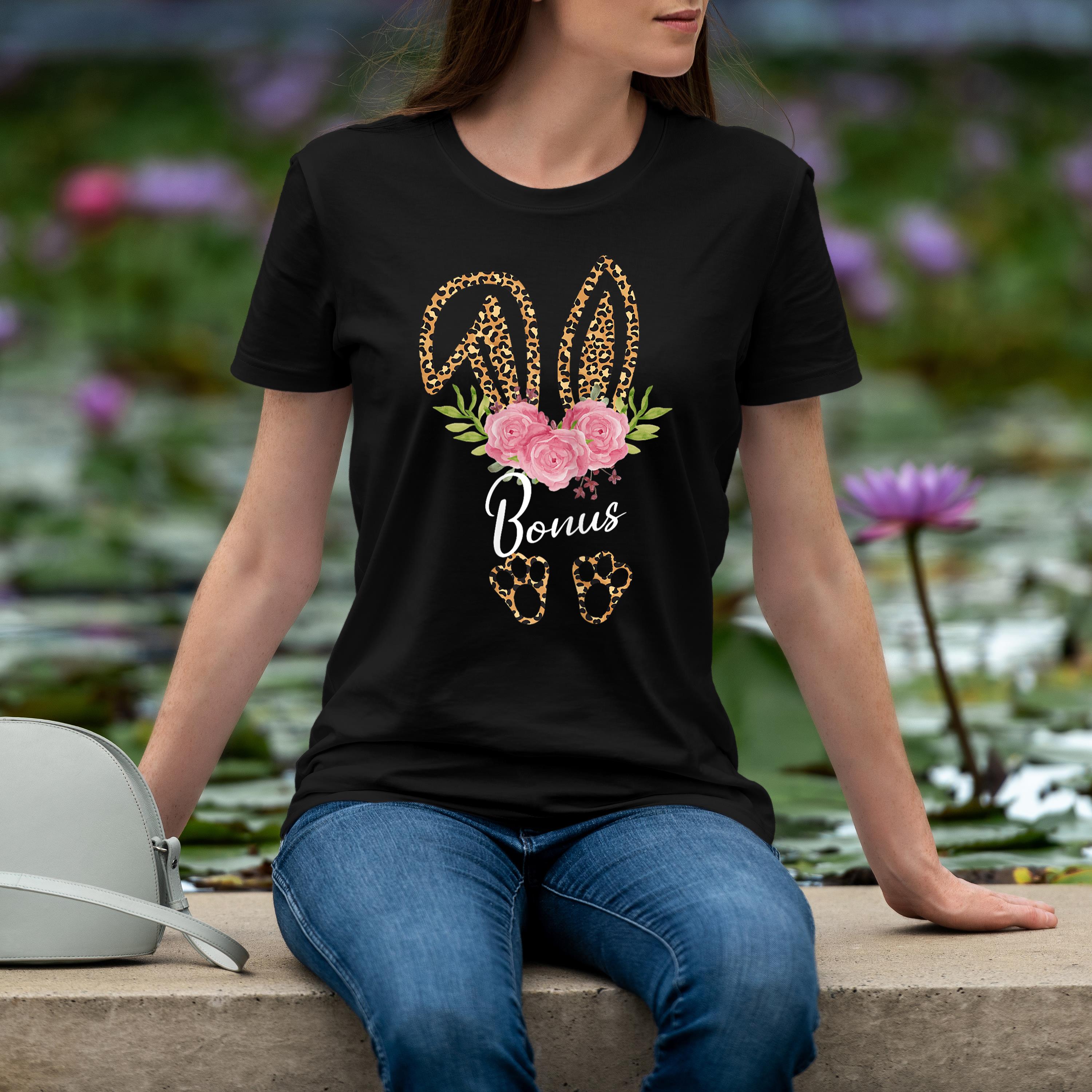 Bonus Bunny Ears Easter Day Leopard Print Floral Step Mom Shirt 